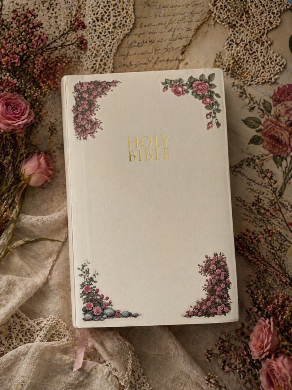 Holy Bible - Cream Floral Hardcover